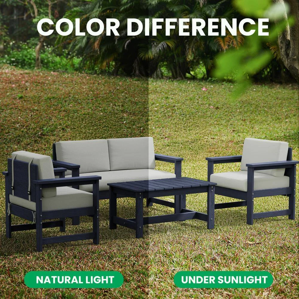 Navy 4-Piece HDPE Plastic Patio Conversation Set With Beige Cushions 10 Navy 4-Piece HDPE Plastic Patio Conversation Set With Beige Cushions - Image 10