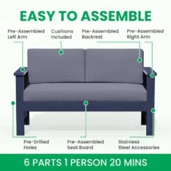 Navy 4-Piece HDPE Plastic Patio Conversation Set With Grey Cushions -More Furniture Store jearey patio conversation sets 4cvst nvgr 1d 1000