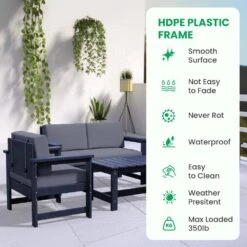 Navy 4-Piece HDPE Plastic Patio Conversation Set With Grey Cushions -More Furniture Store jearey patio conversation sets 4cvst nvgr 1f 1000