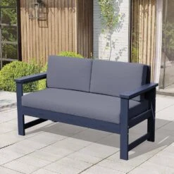 Navy 4-Piece HDPE Plastic Patio Conversation Set With Grey Cushions -More Furniture Store jearey patio conversation sets 4cvst nvgr 4f 1000