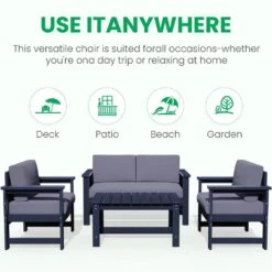 Navy 4-Piece HDPE Plastic Patio Conversation Set With Grey Cushions -More Furniture Store jearey patio conversation sets 4cvst nvgr 76 1000