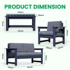 Navy 4-Piece HDPE Plastic Patio Conversation Set With Grey Cushions -More Furniture Store jearey patio conversation sets 4cvst nvgr 77 1000