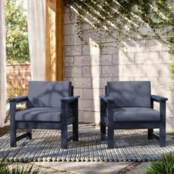 Navy 4-Piece HDPE Plastic Patio Conversation Set With Grey Cushions -More Furniture Store jearey patio conversation sets 4cvst nvgr c3 1000