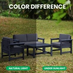 Navy 4-Piece HDPE Plastic Patio Conversation Set With Grey Cushions -More Furniture Store jearey patio conversation sets 4cvst nvgr fa 1000