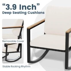 4-Piece Metal Outdoor Beige Patio Conversation Set With Cushions, 2-Rocking Chairs And Coffee Table -More Furniture Store jearey patio conversation sets agsd beige c3 1000