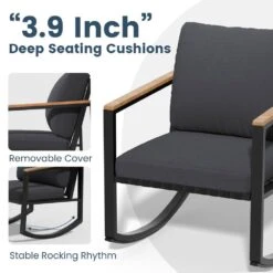 4-Piece Metal Outdoor Grey Patio Conversation Set With Cushions, 2-Rocking Chairs And Coffee Table -More Furniture Store jearey patio conversation sets agsd grey c3 1000