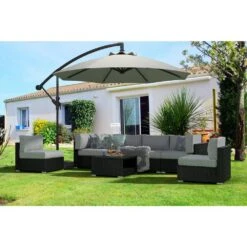 7-Piece Wicker Patio Conversation Set With Gray Cushions And Pillows, Also Rain Resistant Sofa Cover -More Furniture Store jearey patio conversation sets ke7 gray 31 1000