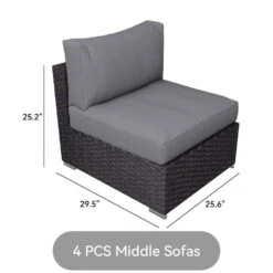 7-Piece Wicker Patio Conversation Set With Gray Cushions And Pillows, Also Rain Resistant Sofa Cover -More Furniture Store jearey patio conversation sets ke7 gray 40 1000
