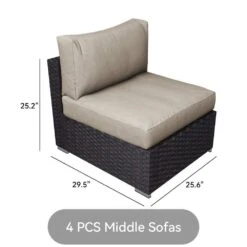 7-Piece Wicker Patio Conversation Set With Khaki Cushions And Pillows, Also Rain Resistant Sofa Cover -More Furniture Store jearey patio conversation sets ke7 khaki 40 1000
