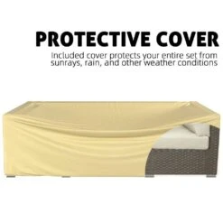 7-Piece Wicker Patio Conversation Set With Khaki Cushions And Pillows, Also Rain Resistant Sofa Cover -More Furniture Store jearey patio conversation sets ke7 khaki 77 1000