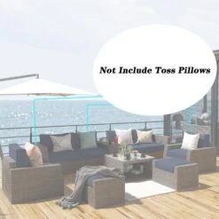 9-Piece All Weather Wicker Patio Conversation Sets With Navy Cushions -More Furniture Store jearey patio conversation sets psl10 navy 31 1000