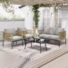 4-Piece Patio Conversation Set, Balcony Bistro Set 2 Outdoor Chairs And 1 Loveseat With Cushions, Coffee Table, Beige