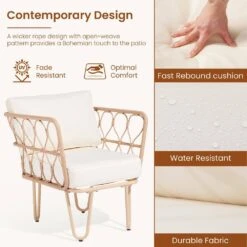 4-Piece Beige Wicker Patio Conversation Set Loveseat With Cushions And Coffee Table -More Furniture Store jearey patio conversation sets tblh 4 bg 1f 1000