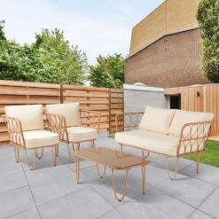 4-Piece Beige Wicker Patio Conversation Set Loveseat With Cushions And Coffee Table -More Furniture Store jearey patio conversation sets tblh 4 bg 31 1000