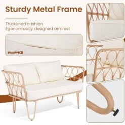 4-Piece Beige Wicker Patio Conversation Set Loveseat With Cushions And Coffee Table -More Furniture Store jearey patio conversation sets tblh 4 bg 4f 1000