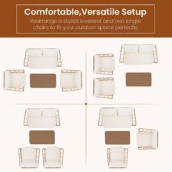 4-Piece Beige Wicker Patio Conversation Set Loveseat With Cushions And Coffee Table -More Furniture Store jearey patio conversation sets tblh 4 bg 66 1000