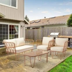 4-Piece Beige Wicker Patio Conversation Set Loveseat With Cushions And Coffee Table -More Furniture Store jearey patio conversation sets tblh 4 bg c3 1000