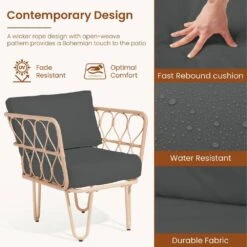 4-Piece Grey Wicker Patio Conversation Set Loveseat With Cushions And Coffee Table -More Furniture Store jearey patio conversation sets tblh 4 gy 1f 1000