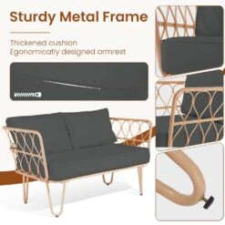 4-Piece Grey Wicker Patio Conversation Set Loveseat With Cushions And Coffee Table -More Furniture Store jearey patio conversation sets tblh 4 gy 4f 1000