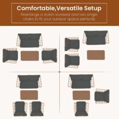 4-Piece Grey Wicker Patio Conversation Set Loveseat With Cushions And Coffee Table -More Furniture Store jearey patio conversation sets tblh 4 gy 66 1000