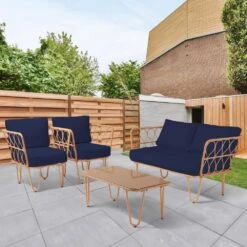 4-Piece Navy Wicker Patio Conversation Set Loveseat With Cushions And Coffee Table -More Furniture Store jearey patio conversation sets tblh 4 ny 31 1000