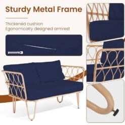 4-Piece Navy Wicker Patio Conversation Set Loveseat With Cushions And Coffee Table -More Furniture Store jearey patio conversation sets tblh 4 ny 4f 1000