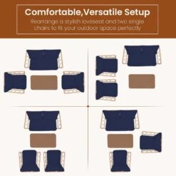 4-Piece Navy Wicker Patio Conversation Set Loveseat With Cushions And Coffee Table -More Furniture Store jearey patio conversation sets tblh 4 ny 66 1000