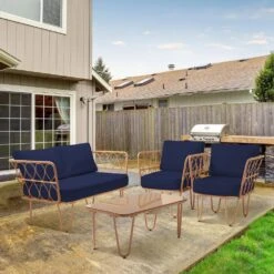 4-Piece Navy Wicker Patio Conversation Set Loveseat With Cushions And Coffee Table -More Furniture Store jearey patio conversation sets tblh 4 ny c3 1000
