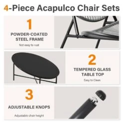 4-Piece Black Round Rattan Patio Rust-Proof Outdoor Bistro Set -More Furniture Store jearey patio conversation sets xsd4p black 1f 1000