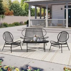 4-Piece Black Round Rattan Patio Rust-Proof Outdoor Bistro Set -More Furniture Store jearey patio conversation sets xsd4p black 31 1000