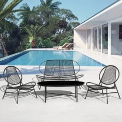4-Piece Black Round Rattan Patio Rust-Proof Outdoor Bistro Set -More Furniture Store jearey patio conversation sets xsd4p black c3 1000