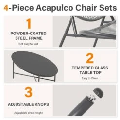 4-Piece Grey Round Rattan Patio Rust-Proof Outdoor Bistro Set -More Furniture Store jearey patio conversation sets xsd4p grey 1f 1000