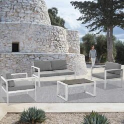 4-Piece Aluminum Patio Conversation Set With Grey Cushions And Coffee Table -More Furniture Store jearey patio conversation sets xymlsf4jt gray 31 1000