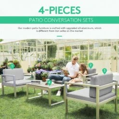 4-Piece Aluminum Patio Conversation Set With Grey Cushions And Coffee Table -More Furniture Store jearey patio conversation sets xymlsf4jt gray 44 1000