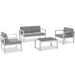 4-Piece Aluminum Patio Conversation Set With Grey Cushions And Coffee Table -More Furniture Store jearey patio conversation sets xymlsf4jt gray fa 1000