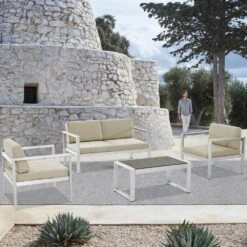 4-Piece Aluminum Patio Conversation Set With Khaki Cushions And Coffee Table 13 4-Piece Aluminum Patio Conversation Set With Khaki Cushions And Coffee Table -More Furniture Store jearey patio conversation sets xymlsf4jt khaki 31 1000