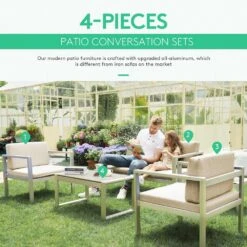 4-Piece Aluminum Patio Conversation Set With Khaki Cushions And Coffee Table 11 4-Piece Aluminum Patio Conversation Set With Khaki Cushions And Coffee Table -More Furniture Store jearey patio conversation sets xymlsf4jt khaki 44 1000