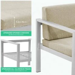 4-Piece Aluminum Patio Conversation Set With Khaki Cushions And Coffee Table 9 4-Piece Aluminum Patio Conversation Set With Khaki Cushions And Coffee Table -More Furniture Store jearey patio conversation sets xymlsf4jt khaki 4f 1000