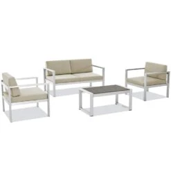 4-Piece Aluminum Patio Conversation Set With Khaki Cushions And Coffee Table 12 4-Piece Aluminum Patio Conversation Set With Khaki Cushions And Coffee Table -More Furniture Store jearey patio conversation sets xymlsf4jt khaki fa 1000
