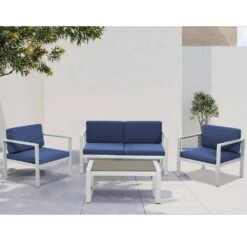 4-Piece Aluminum Patio Conversation Set With Navy Blue Cushions 11 4-Piece Aluminum Patio Conversation Set With Navy Blue Cushions -More Furniture Store jearey patio conversation sets ymlsf4jt navy 31 1000