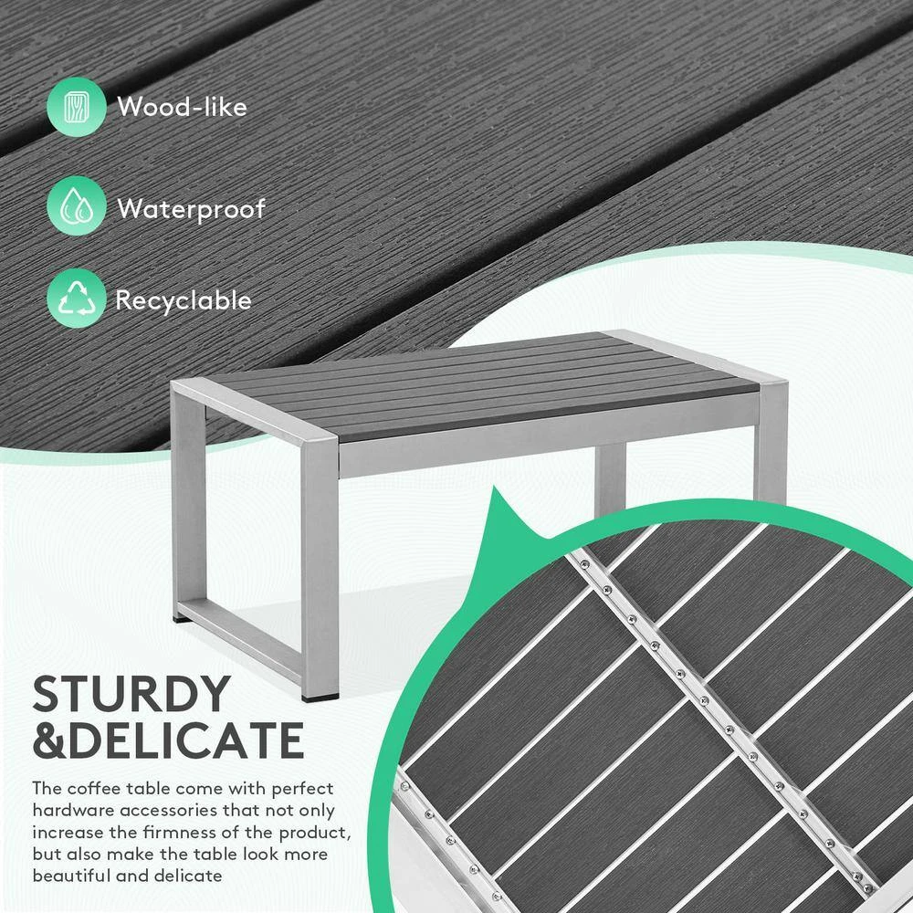 4-Piece Aluminum Patio Conversation Set With Navy Blue Cushions 3 4-Piece Aluminum Patio Conversation Set With Navy Blue Cushions - Image 3