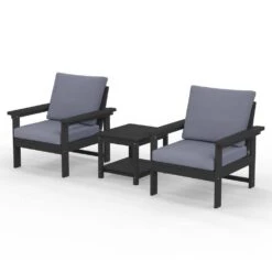 Black 3-Piece Eco-Friendly HDPE Patio Seating Set Conversation Set With Gray Cushions And Side Table -More Furniture Store jearey patio conversation sets zhsfbj bkgr 44 1000