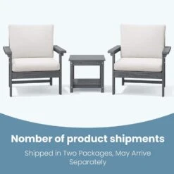 Gray 3-Piece Eco-Friendly HDPE Patio Seating Set Conversation Set With Beige Cushions And Side Table -More Furniture Store jearey patio conversation sets zhsfbj grbg 1f 1000