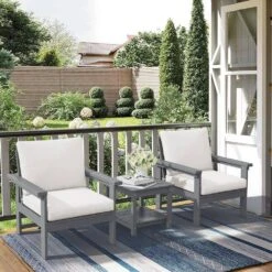 Gray 3-Piece Eco-Friendly HDPE Patio Seating Set Conversation Set With Beige Cushions And Side Table -More Furniture Store jearey patio conversation sets zhsfbj grbg 31 1000