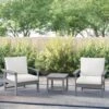 Gray 3-Piece Eco-Friendly HDPE Patio Seating Set Conversation Set With Beige Cushions And Side Table