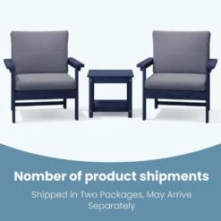 Navy Blue 3-Piece Eco-Friendly HDPE Patio Seating Set Conversation Set With Gray Cushions And Side Table -More Furniture Store jearey patio conversation sets zhsfbj nagr 1f 1000