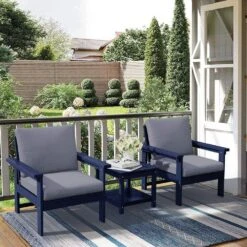 Navy Blue 3-Piece Eco-Friendly HDPE Patio Seating Set Conversation Set With Gray Cushions And Side Table -More Furniture Store jearey patio conversation sets zhsfbj nagr 31 1000