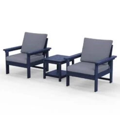 Navy Blue 3-Piece Eco-Friendly HDPE Patio Seating Set Conversation Set With Gray Cushions And Side Table -More Furniture Store jearey patio conversation sets zhsfbj nagr 44 1000