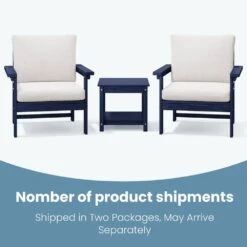 Navy Blue 3-Piece Eco-Friendly HDPE Patio Seating Set Conversation Set With Beige Cushions And Side Table -More Furniture Store jearey patio conversation sets zhsfbj nvbg 1f 1000