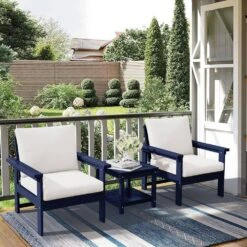 Navy Blue 3-Piece Eco-Friendly HDPE Patio Seating Set Conversation Set With Beige Cushions And Side Table -More Furniture Store jearey patio conversation sets zhsfbj nvbg 31 1000